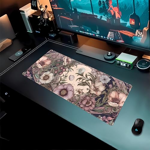 DCJJM Pastel Purple Floral XL Large Gaming Mouse Pad Pink Flower Forest Desk Mat with Stitched Edges, Non-Slip Rubber Base Mousepad Laptop Computer Keyboard and Mouse Mat 31.5x11.8 in - Image 3