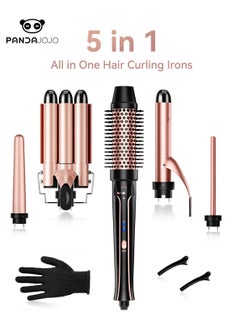 PANDA JOJO 5-in-1 Curling Iron Set, 5 in 1 Hair Curler Iron Thermal Brush Curling Wand Set, Instant Fast Heating Professional Curling Wands with 5 Replaceable Ceramic Curling Wands (10-38mm) with Heat-Proof Gloves and 2 Clips  - Image 1