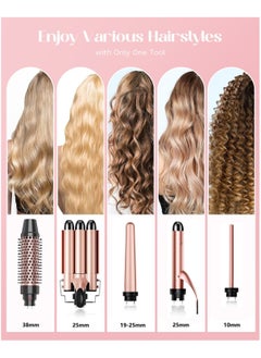 PANDA JOJO 5-in-1 Curling Iron Set, 5 in 1 Hair Curler Iron Thermal Brush Curling Wand Set, Instant Fast Heating Professional Curling Wands with 5 Replaceable Ceramic Curling Wands (10-38mm) with Heat-Proof Gloves and 2 Clips  - Image 5