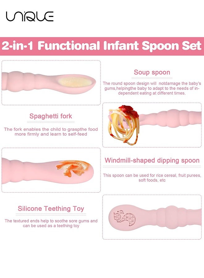 Unique Silicone Baby Spoons Self Feeding 6+ Months, 3PCS Toddler Forks and Spoons Utensils Baby Led Weaning Teething Spoon Infant Spoons First Stage Newborn Baby Essentials Baby Gifts(Pink)  - Image 3