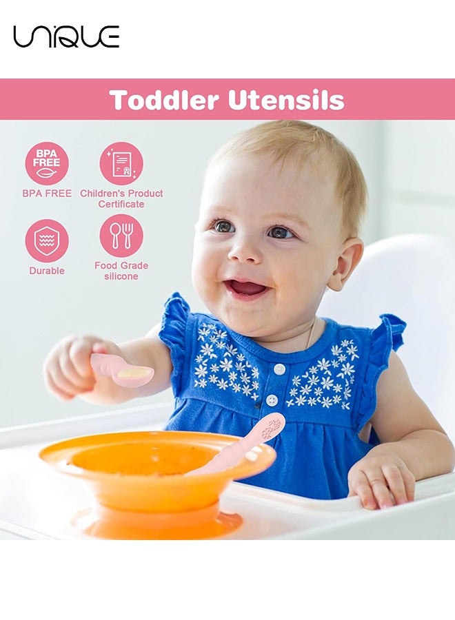 Unique Silicone Baby Spoons Self Feeding 6+ Months, 3PCS Toddler Forks and Spoons Utensils Baby Led Weaning Teething Spoon Infant Spoons First Stage Newborn Baby Essentials Baby Gifts(Pink)  - Image 5