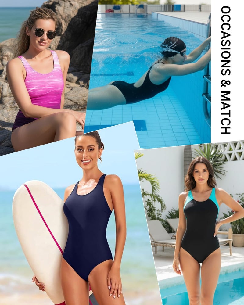 Tempt Me Black Women Athletic One Piece Swimsuits Sporty Racerback Bathing Suits Full Coverage Modest Swimwear M - Image 4