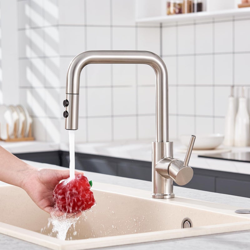 TIORIY Metal Kitchen Faucet Head Replacement, Pull Down Spray Head with 15 Adapters, 2 Function Kitchen Sink Spray Nozzle, Stainless Steel, Brushed Nickel - Image 5