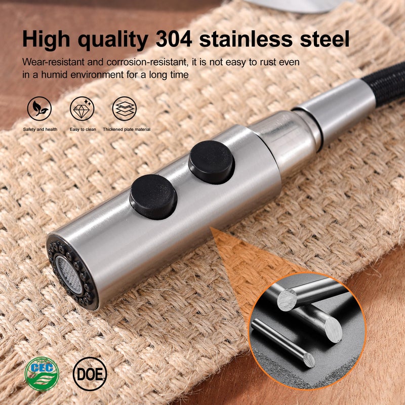 TIORIY Metal Kitchen Faucet Head Replacement, Pull Down Spray Head with 15 Adapters, 2 Function Kitchen Sink Spray Nozzle, Stainless Steel, Brushed Nickel - Image 2