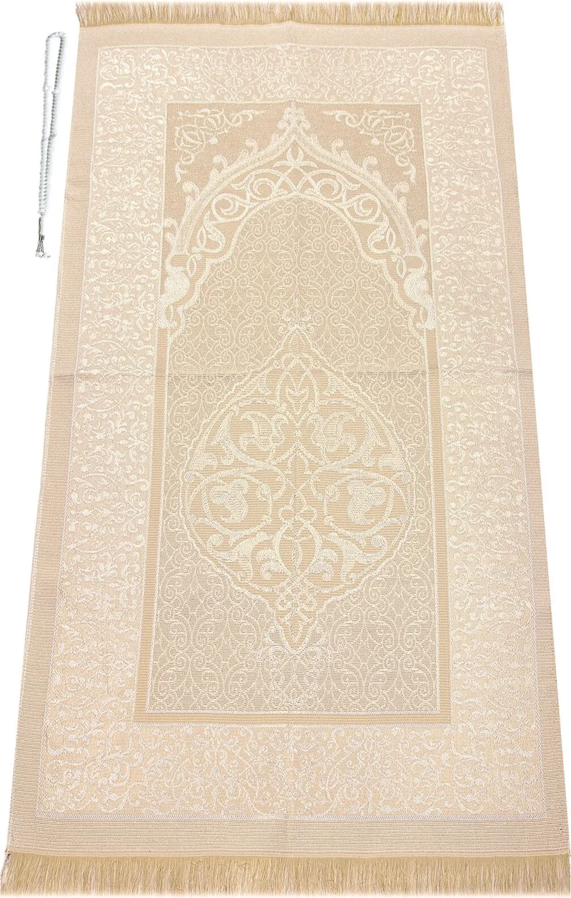 İhvan Online Bag Size Velvet Book of Yasin - Prayer Rug - Prayer Beads and Mawlid Gift with Transparent Box - Cream