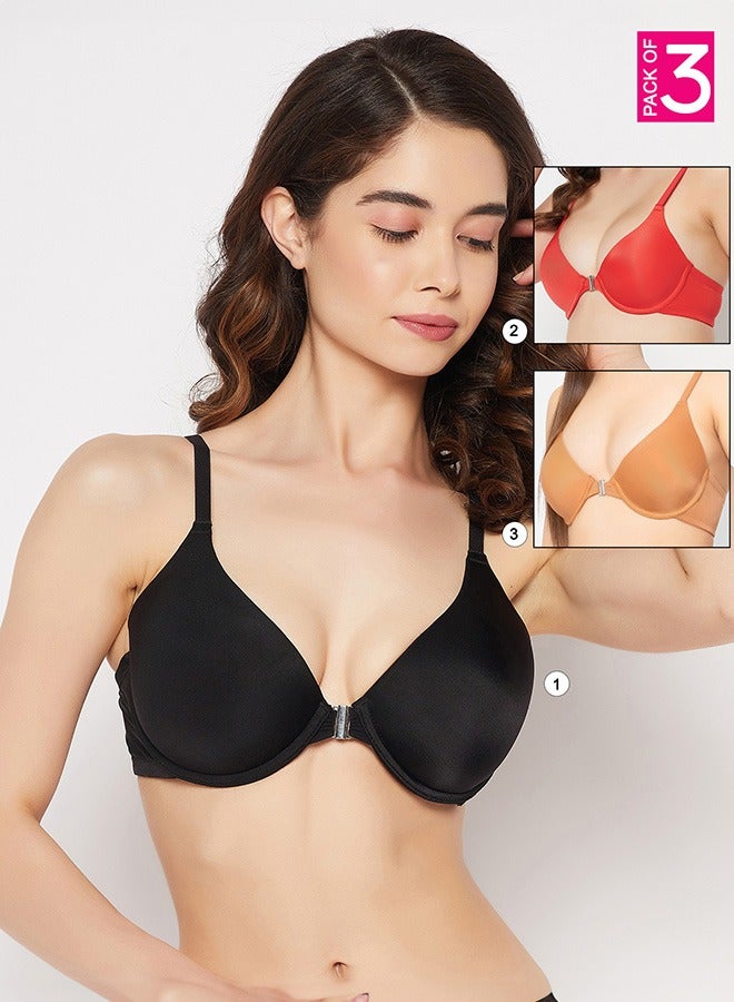Clovia Pack of 3 Level 1 Push-Up Padded Underwired Demi Cup Front Open Plunge Bra - Image 1