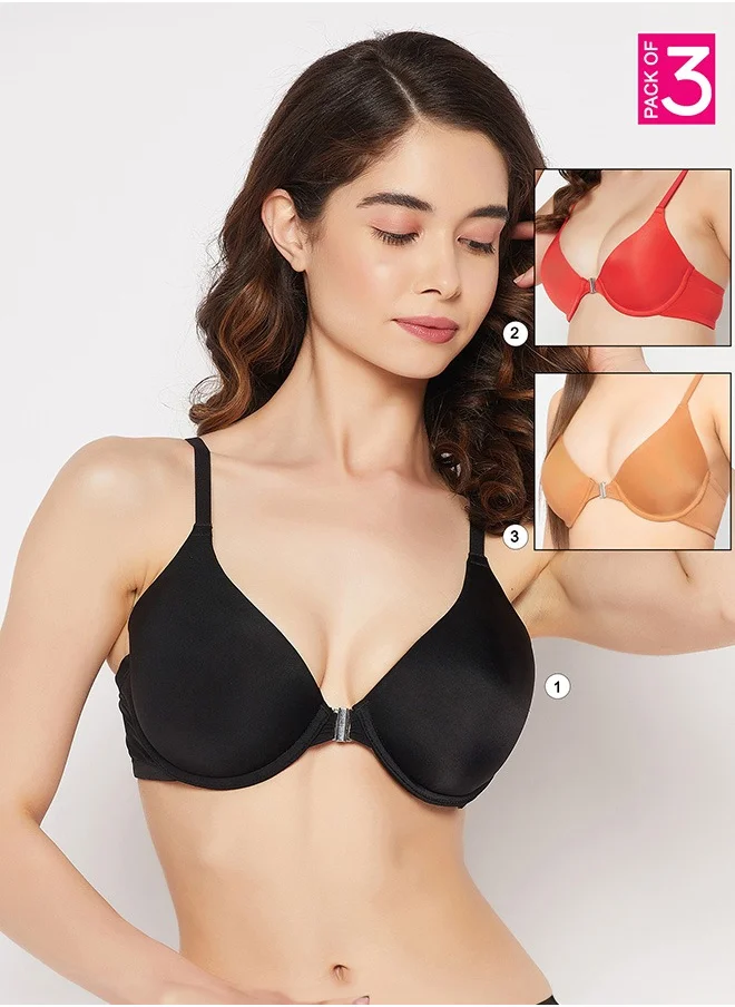 كلوفيا Clovia Pack of 3 Level 1 Push-Up Padded Underwired Demi Cup Front Open Plunge Bra