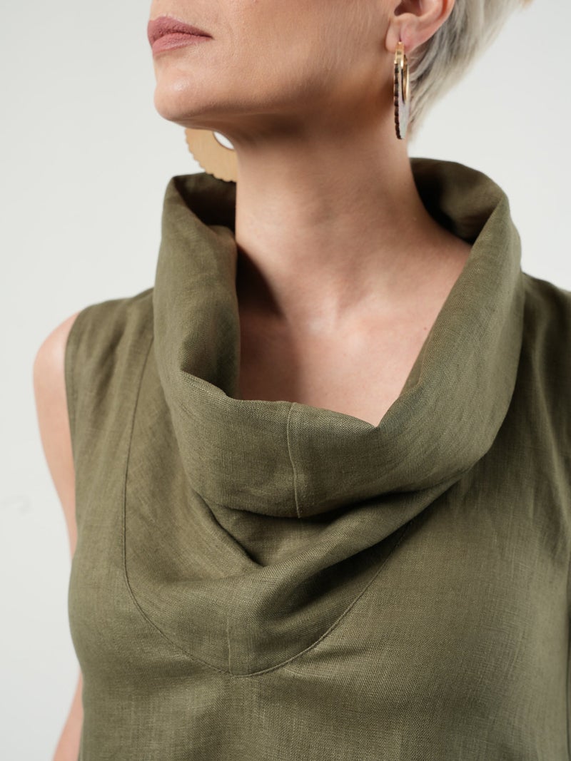 Metamorphoza Khaki Linen Dress With Large Collar - Image 4
