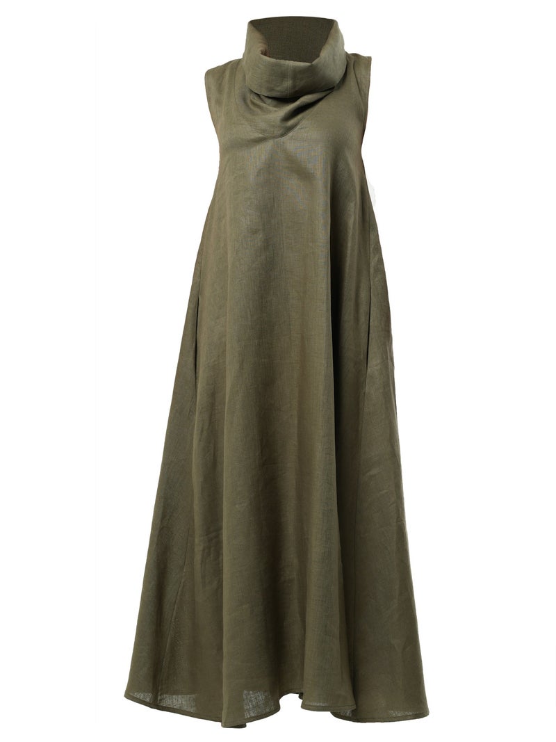 Metamorphoza Khaki Linen Dress With Large Collar - Image 3