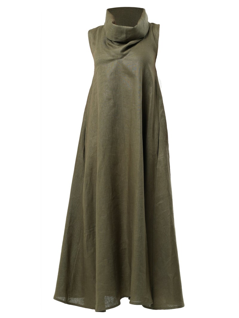 Metamorphoza Khaki Linen Dress With Large Collar - Image 2