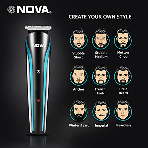 NOVA NG 1152 Cordless Rechargeable: 60 Minutes Runtime Multi Grooming Trimmer for Men (Blue) - Image 4
