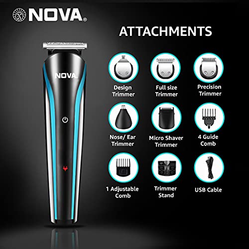 NOVA NG 1152 Cordless Rechargeable: 60 Minutes Runtime Multi Grooming Trimmer for Men (Blue) - Image 2