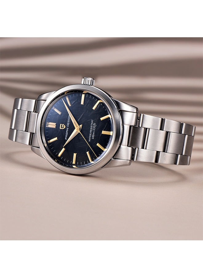 باغاني ديزاين بي دي 1734 كوارتز ساعات رجالية 40 مللي متر كامل الفولاذ المقاوم للصدأ في إتش 31 حركة الأعمال مقاوم للماء ساعات المعصم للرجال ، فضي أسود - Image 3