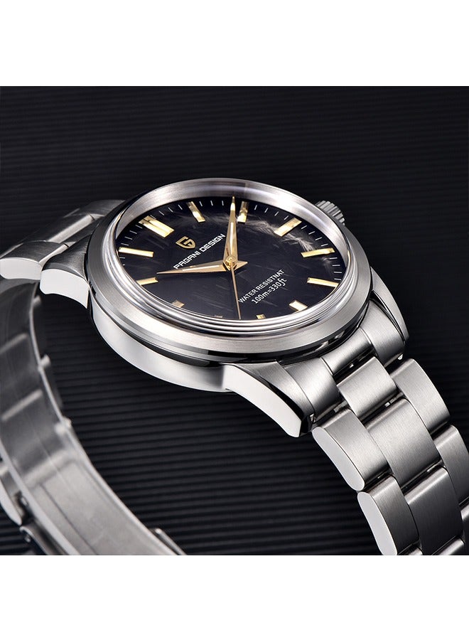 باغاني ديزاين بي دي 1734 كوارتز ساعات رجالية 40 مللي متر كامل الفولاذ المقاوم للصدأ في إتش 31 حركة الأعمال مقاوم للماء ساعات المعصم للرجال ، فضي أسود - Image 5