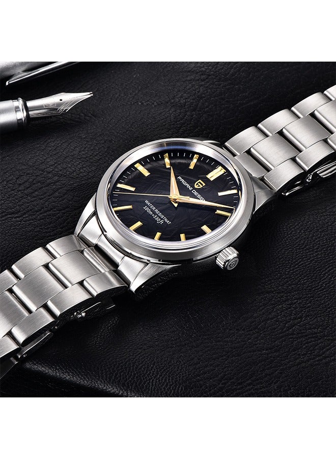 باغاني ديزاين بي دي 1734 كوارتز ساعات رجالية 40 مللي متر كامل الفولاذ المقاوم للصدأ في إتش 31 حركة الأعمال مقاوم للماء ساعات المعصم للرجال ، فضي أسود - Image 4