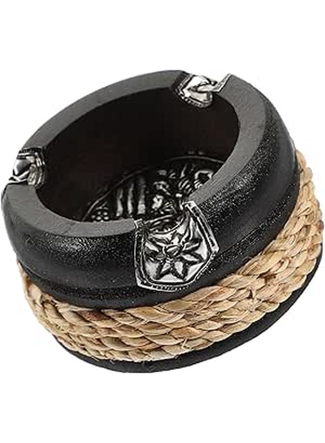 Vintage Wooden Ashtray Black Compact Natural Design for Home Office Bar - Image 1