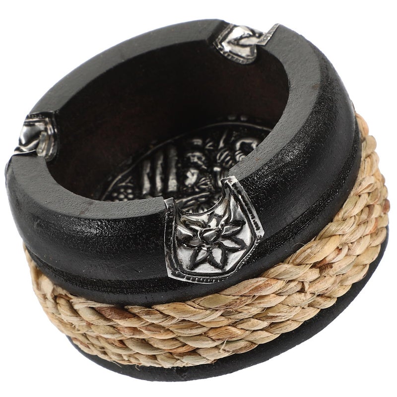Vintage Wooden Ashtray Black Compact Natural Design for Home Office Bar - Image 2