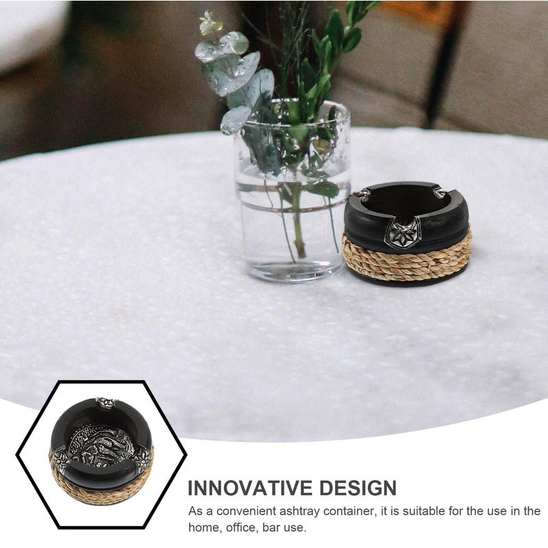 Vintage Wooden Ashtray Black Compact Natural Design for Home Office Bar - Image 5