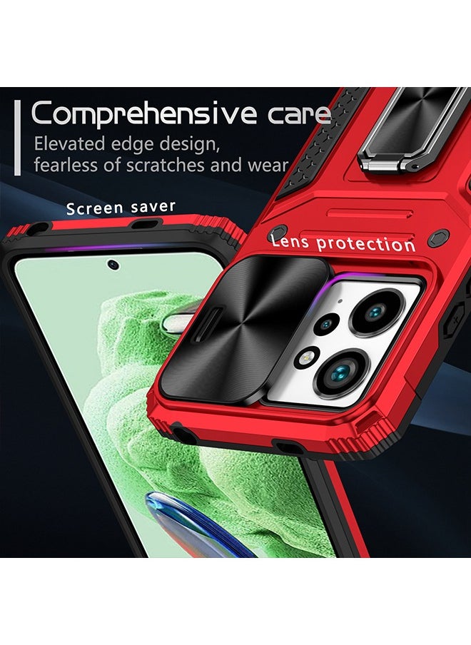 Redmi Note 12 4G Case with Slide Camera Lens Cover,Heavy Duty Rugged Shockproof Cover Built-in 360° Ring Stand Protective Phone Case for POCO X5 5G