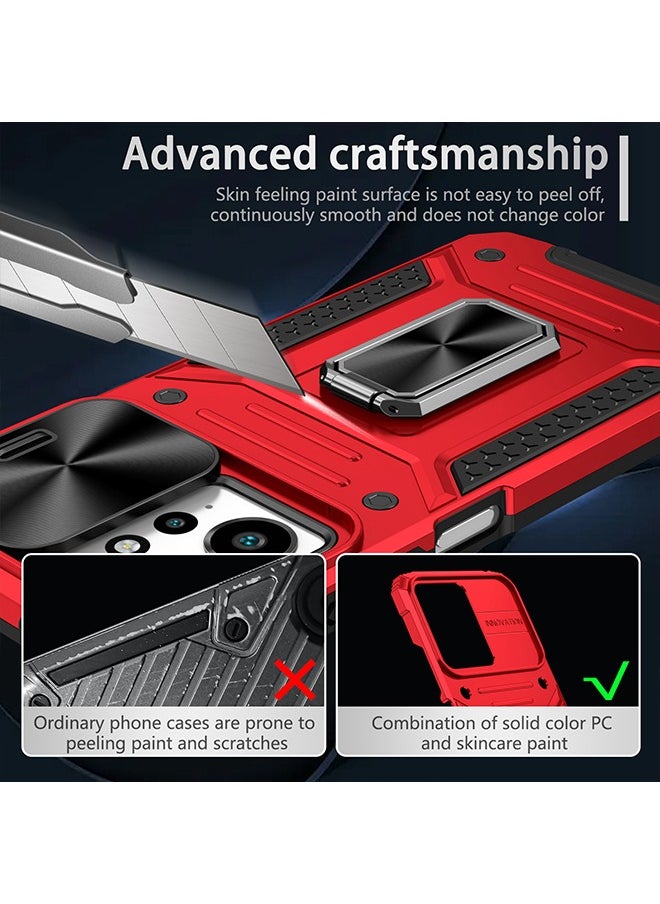 Redmi Note 12 4G Case with Slide Camera Lens Cover,Heavy Duty Rugged Shockproof Cover Built-in 360° Ring Stand Protective Phone Case for POCO X5 5G
