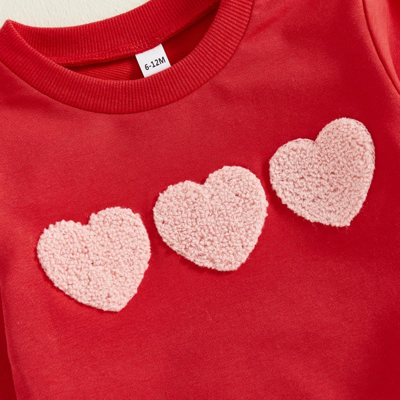 Fernvia Toddler Baby Girl Valentineâ€™s Day Outfits Heart Print Pullover Sweatshirts & Pants Set Fall Winter Clothes (Red, 2-3T) - Image 5