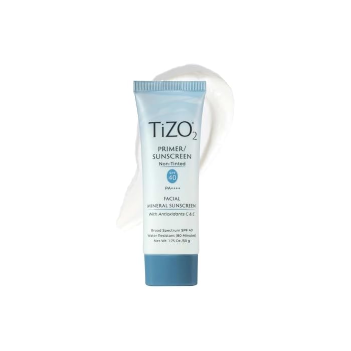 TiZO2 Facial Mineral Sunscreen and Primer SPF 40 Broad Spectrum with Antioxidants, Non-Tinted, Sheer Matte Finish, Fragrance-Free, Oil-Free, Dermatologist-Recommended, PA++++ 1.75 oz