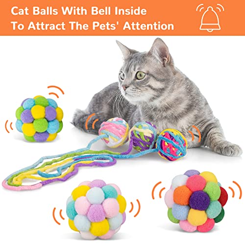 Retro Shaw 6Pcs Cat Toys Balls, Wool Yarn Cat Ball with Bell Inside, Interactive Kitten Toys for Indoor Cats Kitty Chew Kick, Colorful Soft Fuzzy Pet Toy Ball with String - Image 2