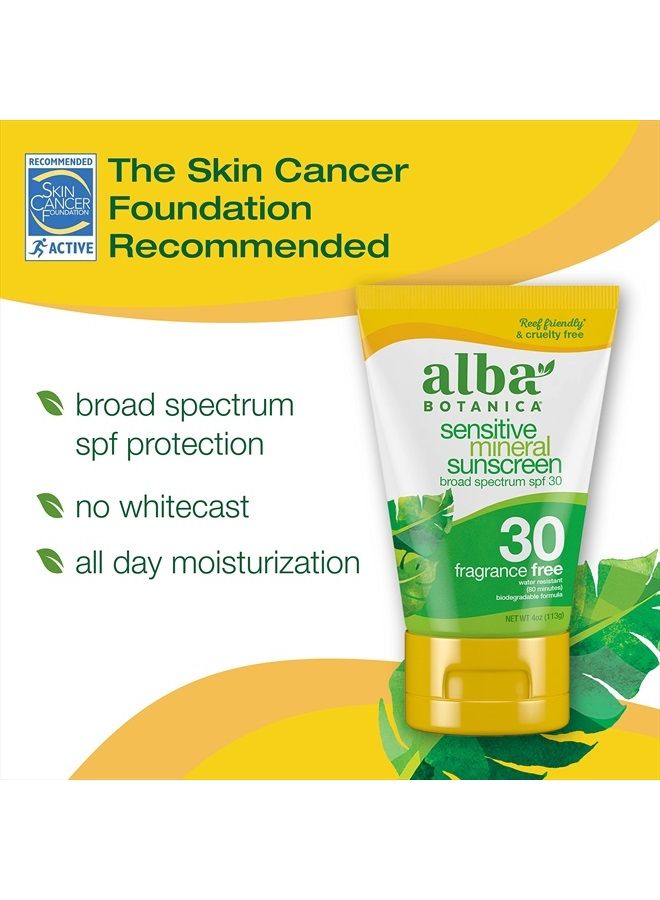 Alba Botanica Sunscreen Lotion, Sensitive Mineral, SPF 30, Fragrance Free, 4 Oz - Image 2