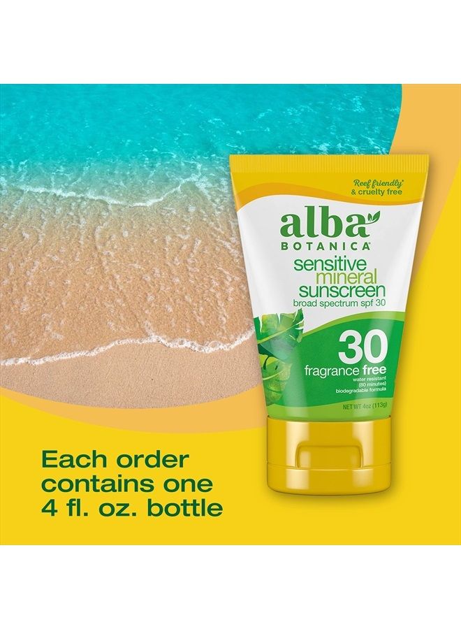 Alba Botanica Sunscreen Lotion, Sensitive Mineral, SPF 30, Fragrance Free, 4 Oz - Image 4