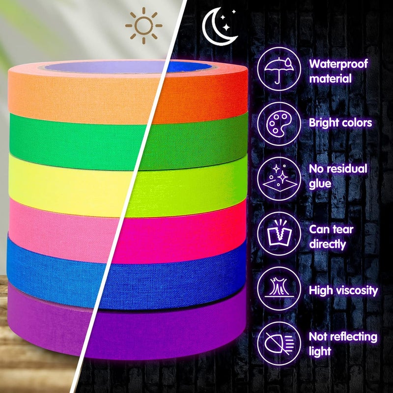 Whaline 6 Colors Neon Gaffer Cloth Tape, Fluorescent UV Blacklight Tape for UV Party (0.6 inch x 60 feet) - Image 3
