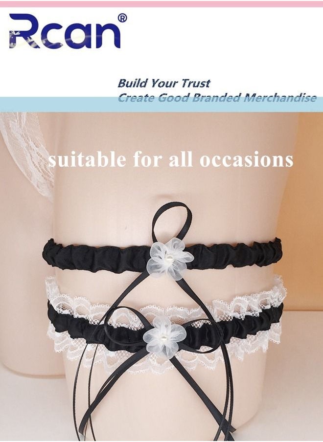 Rcan - 2 Pack Lace Garter Bows Wedding Bridal Garter Fashion Leg Accessories Leg Rings for Girls and Women - Image 1