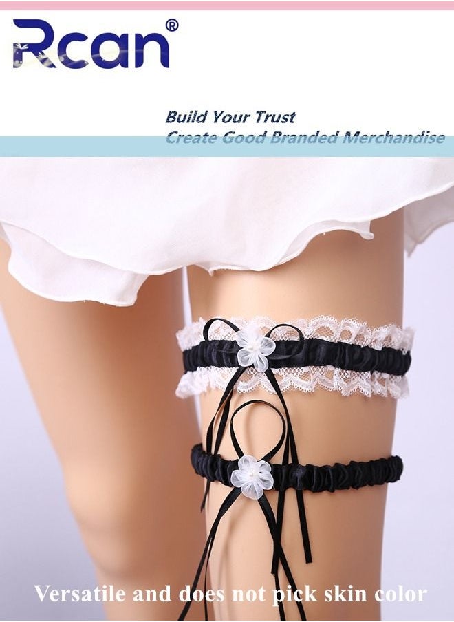 Rcan - 2 Pack Lace Garter Bows Wedding Bridal Garter Fashion Leg Accessories Leg Rings for Girls and Women - Image 1
