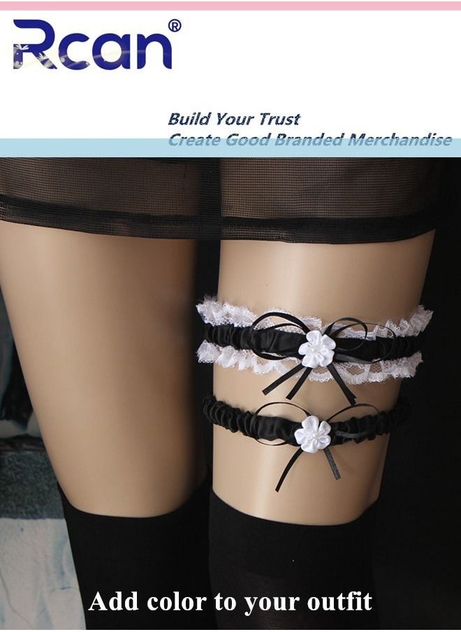 Rcan - 2 Pack Lace Garter Bows Wedding Bridal Garter Fashion Leg Accessories Leg Rings for Girls and Women - Image 1
