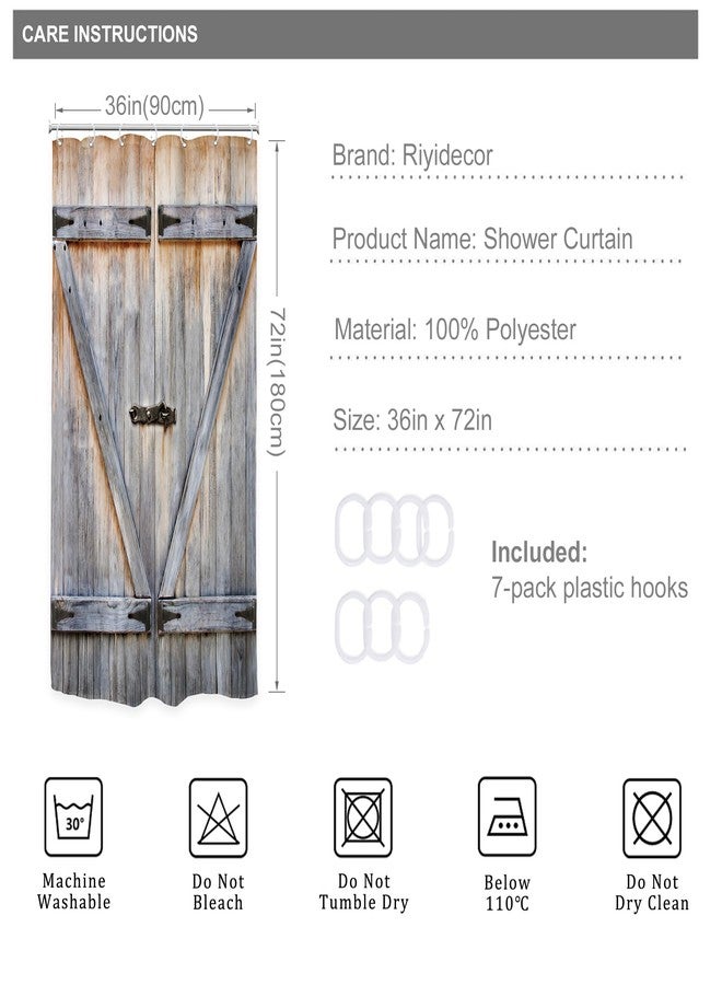 Riyidecor Rustic Small Barn Door Shower Curtain 36Wx72H Outdoor Stall 36 Inch Half Single Stand Up Shower Curtain Country Barnwood Decor Fabric Polyester Waterproof 7 Pack Plastic Hooks - Image 5