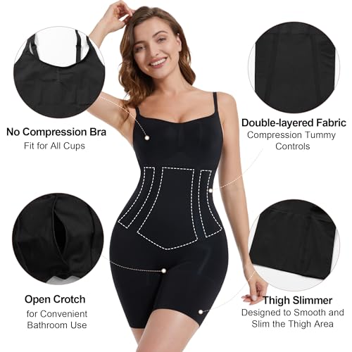 SHAPERX Bodysuit for Women Tummy Control Shapewear Mid-Thigh Seamless Full Body Shaper, SZ6224-Black-M - Image 4