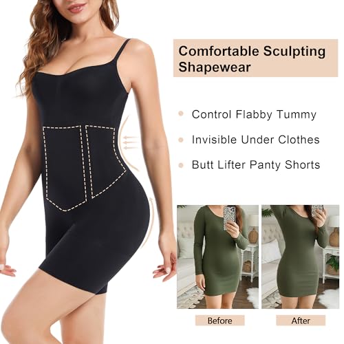 SHAPERX Bodysuit for Women Tummy Control Shapewear Mid-Thigh Seamless Full Body Shaper, SZ6224-Black-M - Image 5
