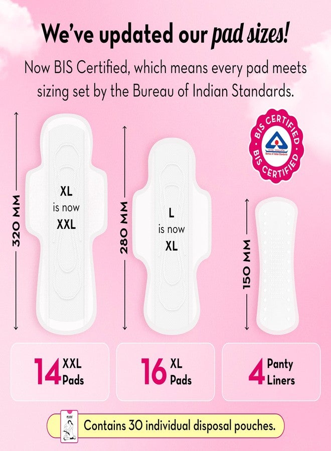 Plush Ultra-Thin Sanitary Pads For Women, 30 Cotton Sanitary Napkins | 14 Medium Flow XL + 16 Light Flow L + 4 Panty Liners For Rash Free Periods | Pure U.S. Cotton Pads With Disposable Pouch - Image 2