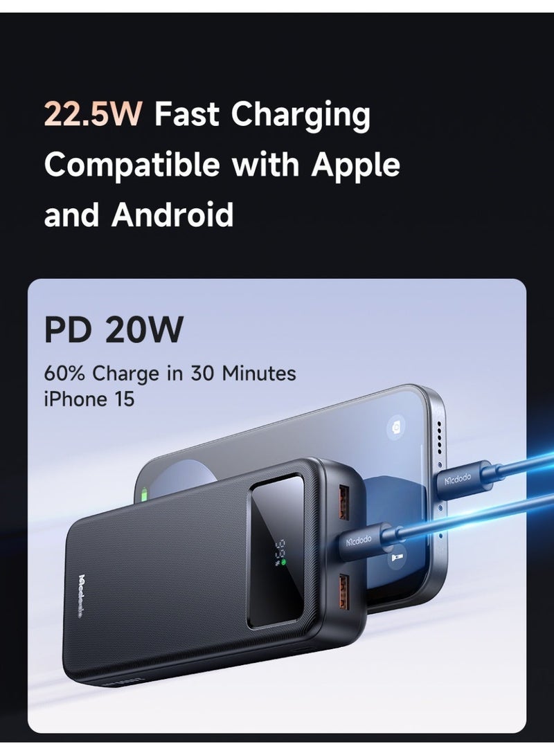 McDodo Power Bank 20000mAh, Large LED Display, 22.5W PD Fast Charging, 1 USB-C + 2 USB-A, PD3.0 QC3.0 VOOC, Charge 3 Devices, Black, MC-4230 - Image 5