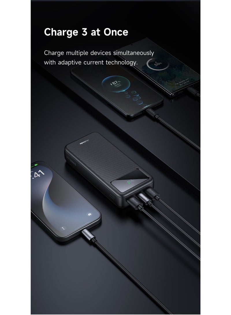 McDodo Power Bank 20000mAh, Large LED Display, 22.5W PD Fast Charging, 1 USB-C + 2 USB-A, PD3.0 QC3.0 VOOC, Charge 3 Devices, Black, MC-4230 - Image 4