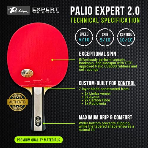 Expert Table Tennis Palio Expert 2.0 Table Tennis Racket & Case | ITTF-Approved Ping Pong Paddle for Beginners | High Spin & Control - Image 3