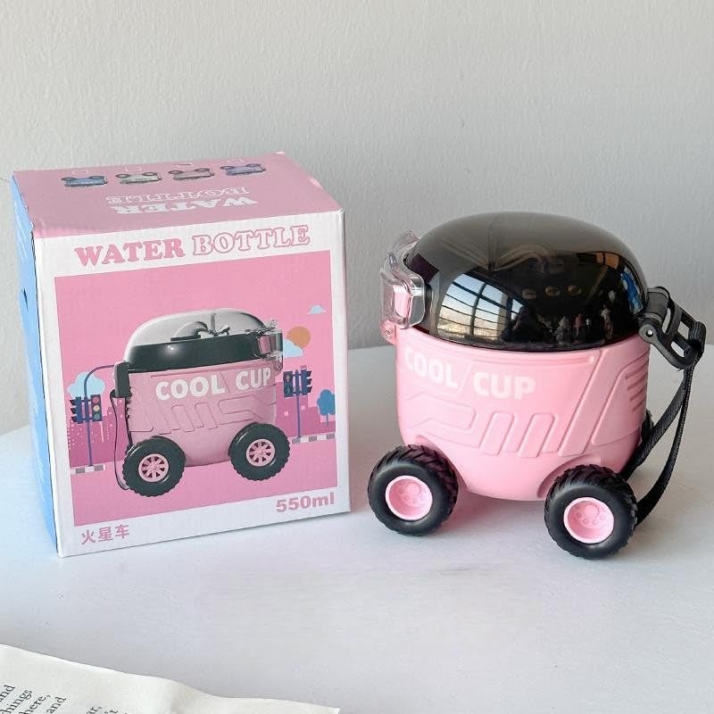 KERFORA Leakproof Large Capacity Cool Car Sports Water Bottle Cute Cartoon Design, BPA-Free for Outdoor Activities with Straw and Adjustable Strap (Cool Cup, Pink) - Image 2