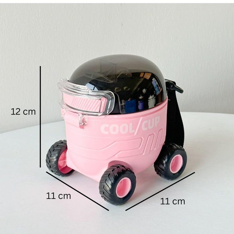 KERFORA Leakproof Large Capacity Cool Car Sports Water Bottle Cute Cartoon Design, BPA-Free for Outdoor Activities with Straw and Adjustable Strap (Cool Cup, Pink) - Image 3