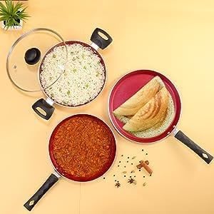 HOMETIC NonStick Granite Crepe Pan Effortless Food Release Induction Ready PFOA PTFEs Free Perfect for Roti Egg Omelet Tortilla Tawa Dosa and Flat Frying Durable Easy Cleaning RED - Image 3