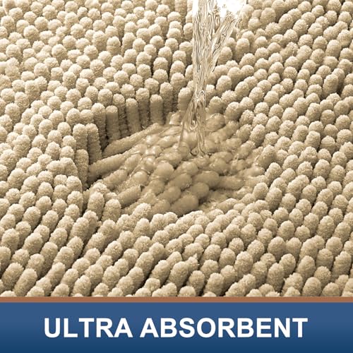 Smiry Luxury Chenille Bathroom Rugs 47x17, Extra Soft and Absorbent Shaggy Bath Mat, Machine Washable, Non-Slip Plush Carpet Runner for Tub, Shower, and Floor, Home Decor Accessories, Beige - Image 5