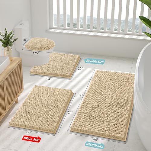 Smiry Luxury Chenille Bathroom Rugs 47x17, Extra Soft and Absorbent Shaggy Bath Mat, Machine Washable, Non-Slip Plush Carpet Runner for Tub, Shower, and Floor, Home Decor Accessories, Beige - Image 2