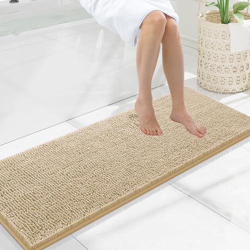 Smiry Luxury Chenille Bathroom Rugs 47x17, Extra Soft and Absorbent Shaggy Bath Mat, Machine Washable, Non-Slip Plush Carpet Runner for Tub, Shower, and Floor, Home Decor Accessories, Beige - Image 1
