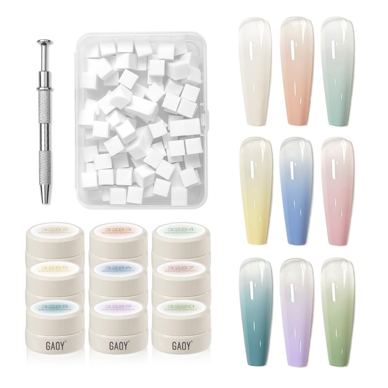 GAOY Ombre Gel Nail Polish Kit, 9 Colors UV LED Painting Gel with Sponges, Long-lasting Soak Off Pigmented Colors, Beginner Friendly Gradient & Aura Nail Art Set for Home & Salon Use, Melted Gelato - Image 1