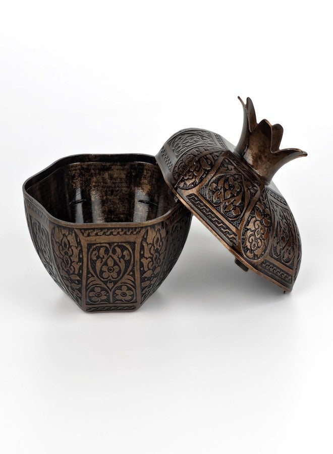 Binbir Trend Decorative Pomegranate Bowl with Lid, Zamak Die-Cast Candy Dish & Catch-All Tray, 17.4 fl oz - Coffee Table Decor, Jewelry Holder, Table Centerpiece Accent (6 Colors) (Antique Brown) - Image 3