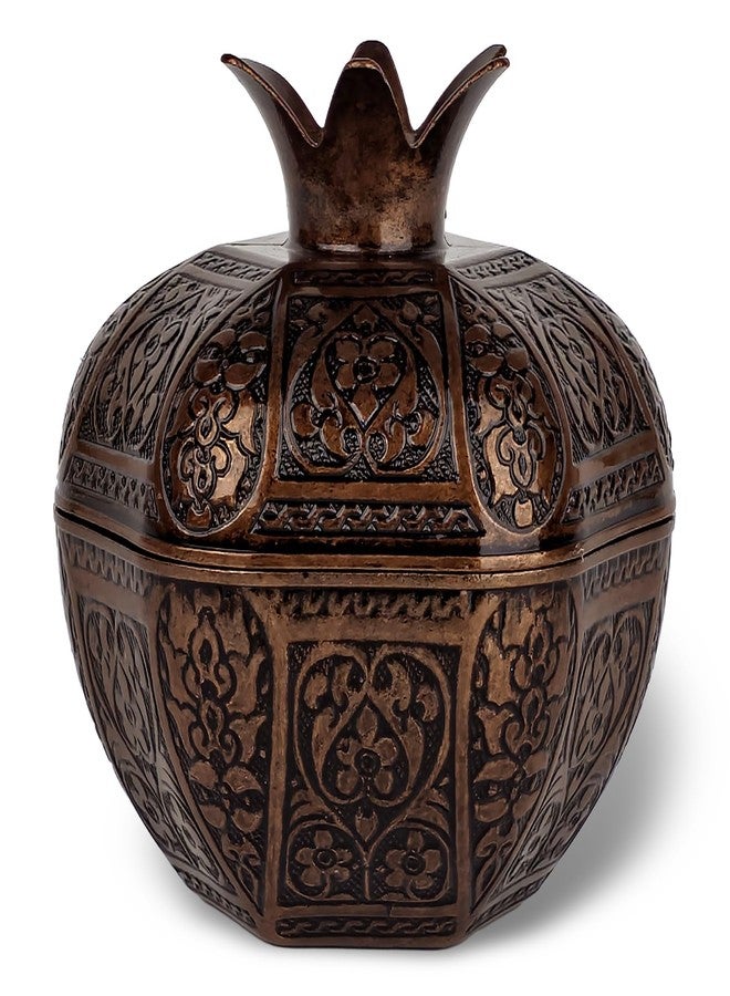 Binbir Trend Decorative Pomegranate Bowl with Lid, Zamak Die-Cast Candy Dish & Catch-All Tray, 17.4 fl oz - Coffee Table Decor, Jewelry Holder, Table Centerpiece Accent (6 Colors) (Antique Brown) - Image 1