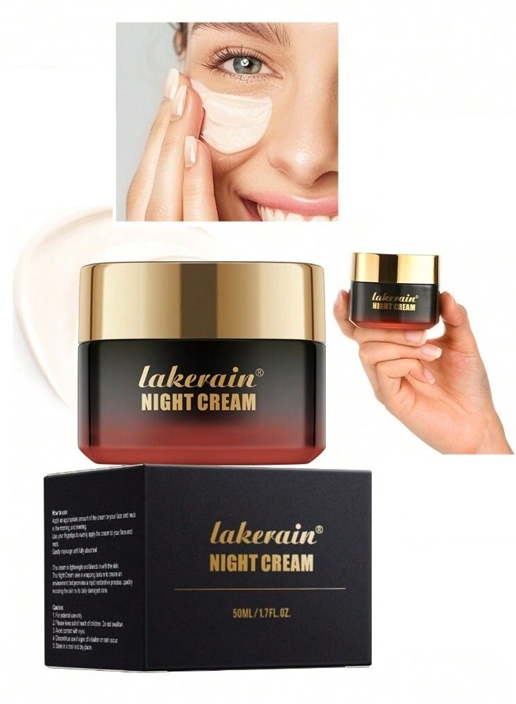 lakerain 50ml Night Cream 24H Moisturizing Firm Smooth Skin Boosts Radiance Improve Skin Elasticity and Reduce Fine Lines with Shea Butter Jojoba Seed Oil Vitamin E and Natural Root Extracts Moisturizing Face Cream Neck Cream - Image 1